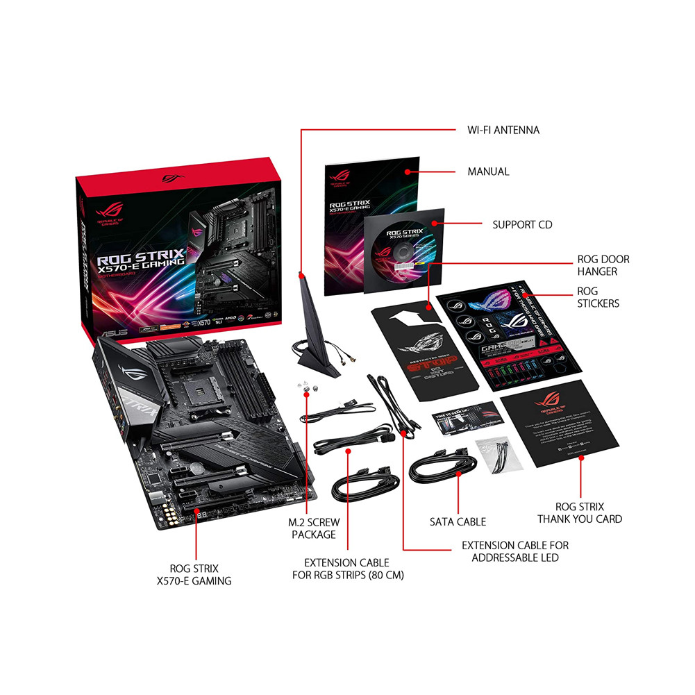 Asus ROG Strix X570-E Gaming ATX with PCIe 4.0 Aura Sync RGB Lighting 2.5 Gbps and Intel Gigabit LAN, WIFI 6 (802.11Ax) Dual M.2 with Heatsinks SATA 6GB/S and USB 3.2 Gen 2 Motherboard