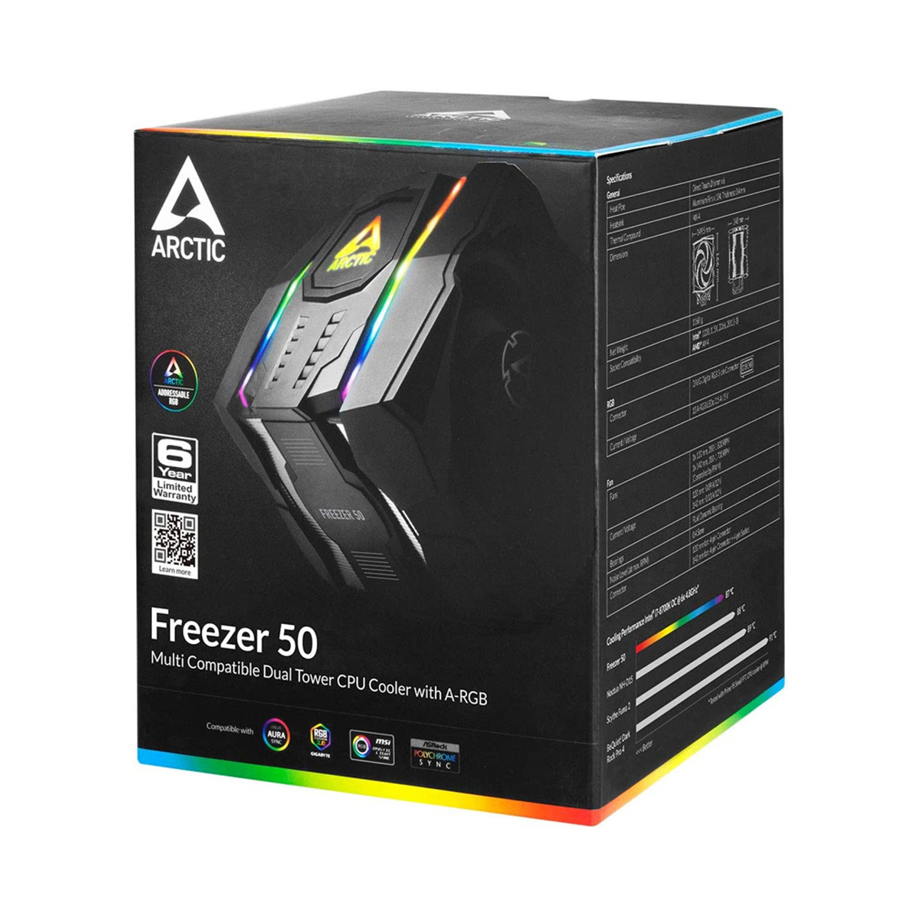 Arctic ACFRE00065A Freezer 50 Multi Compatible Dual Tower CPU Cooler with A-RGB CPU Cooler for AMD
