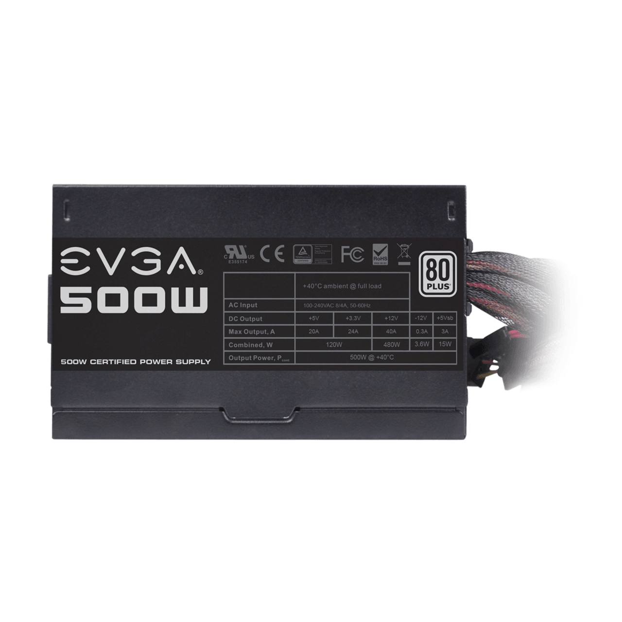 EVGA 100-W1-0500-KR 500 W1, 80+ WHITE 500W, 3 Year Warranty, Power Supply Black