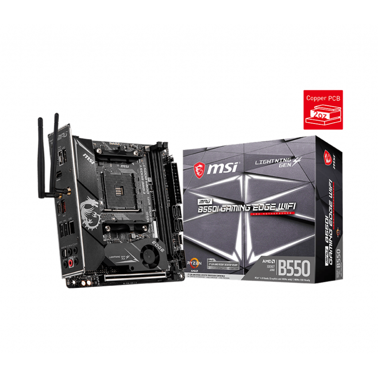 MSI MPG B550I GAMING EDGE WIFI Gaming Motherboard (AMD AM4, DDR4, PCIe 4.0, SATA 6Gb/s, M.2, USB 3.2 Gen 2, AX Wi-Fi 6, HDMI, Mini-ITX)