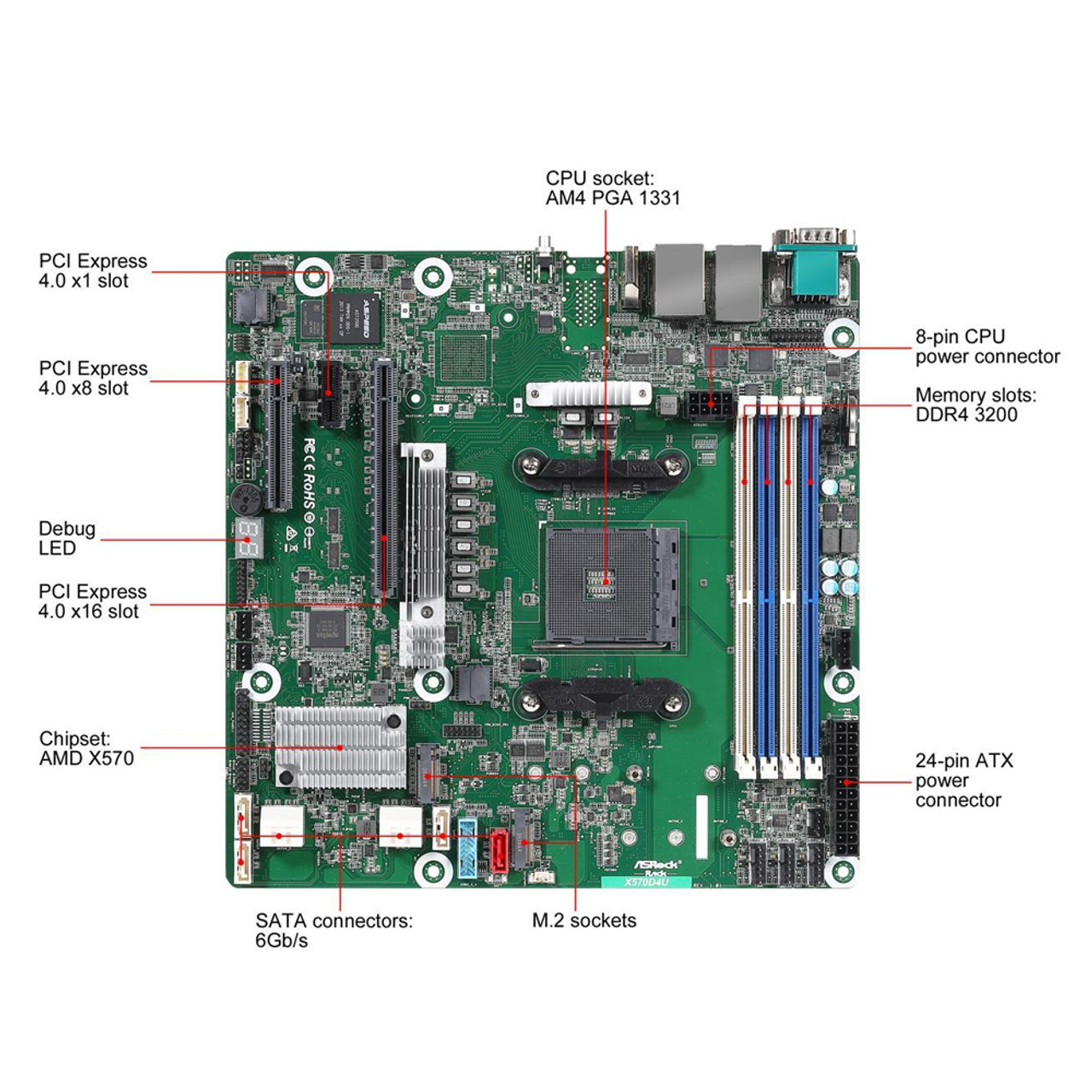 ASRock Rack X570D4U micro-ATX Server Motherboard AMD AM4 PGA 1331