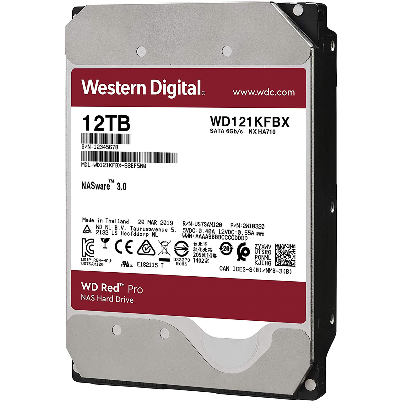 WD WD121KFBX 12TB WD Red Pro NAS Internal Hard Drive HDD - 7200 RPM, SATA 6 Gb/s, CMR, 256 MB Cache, 3.5"