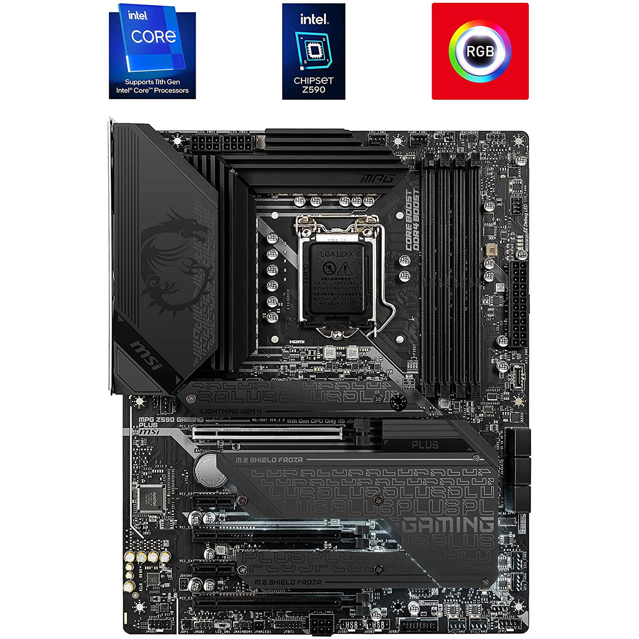 MSI MPG Z590 GAMING PLUS Gaming Motherboard (ATX,1th/10th Gen, LGA 1200, DDR4, PCIe 4, CFX, M.2 Slots,USB 3.2 Gen 2)