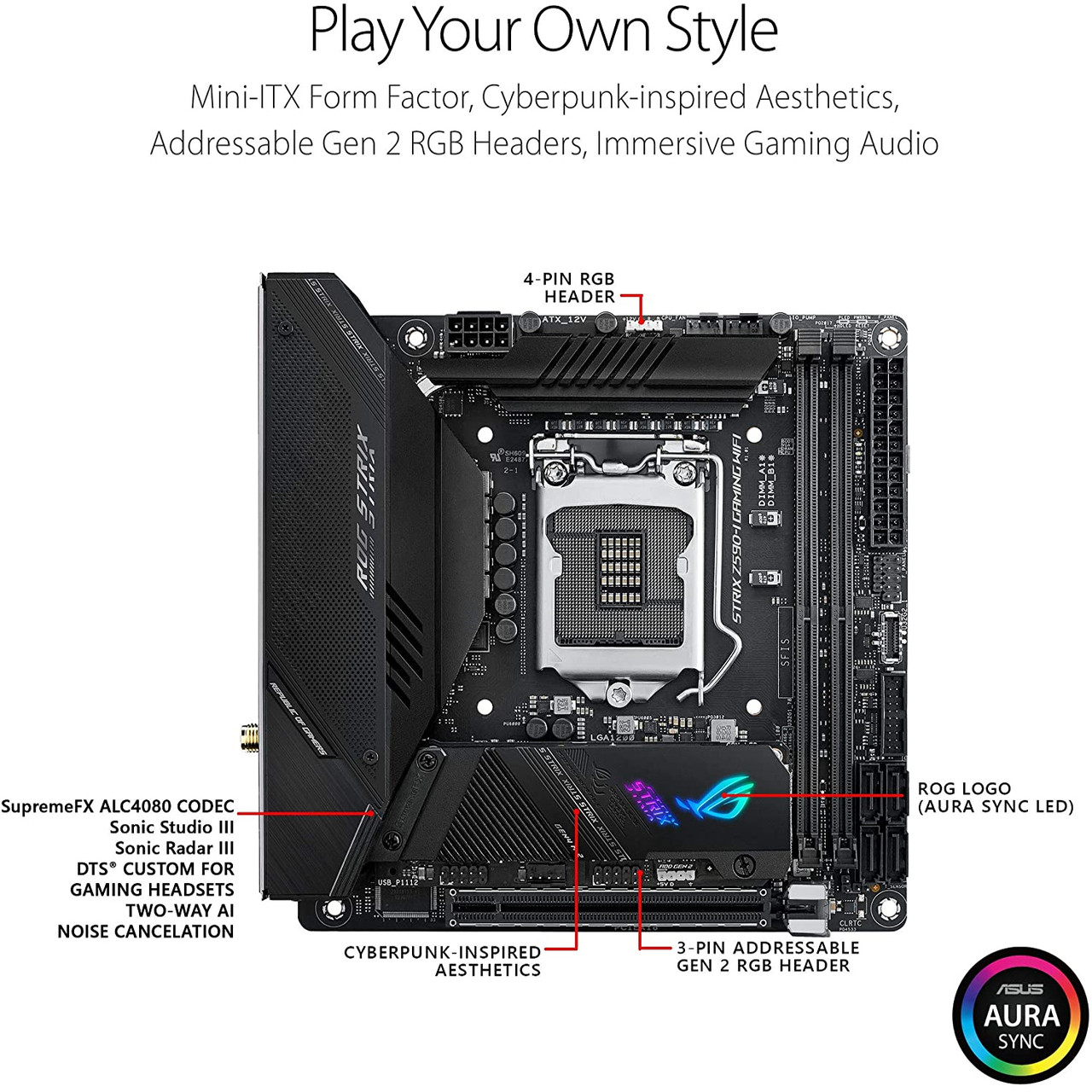 ASUS ROG STRIX Z590-I GAMING WIFI LGA 1200 Mini-ITX Gaming Motherboard PCIe 4.0,Thunderbolt 4, USB 3.2 Gen 2 , M.2 Slots