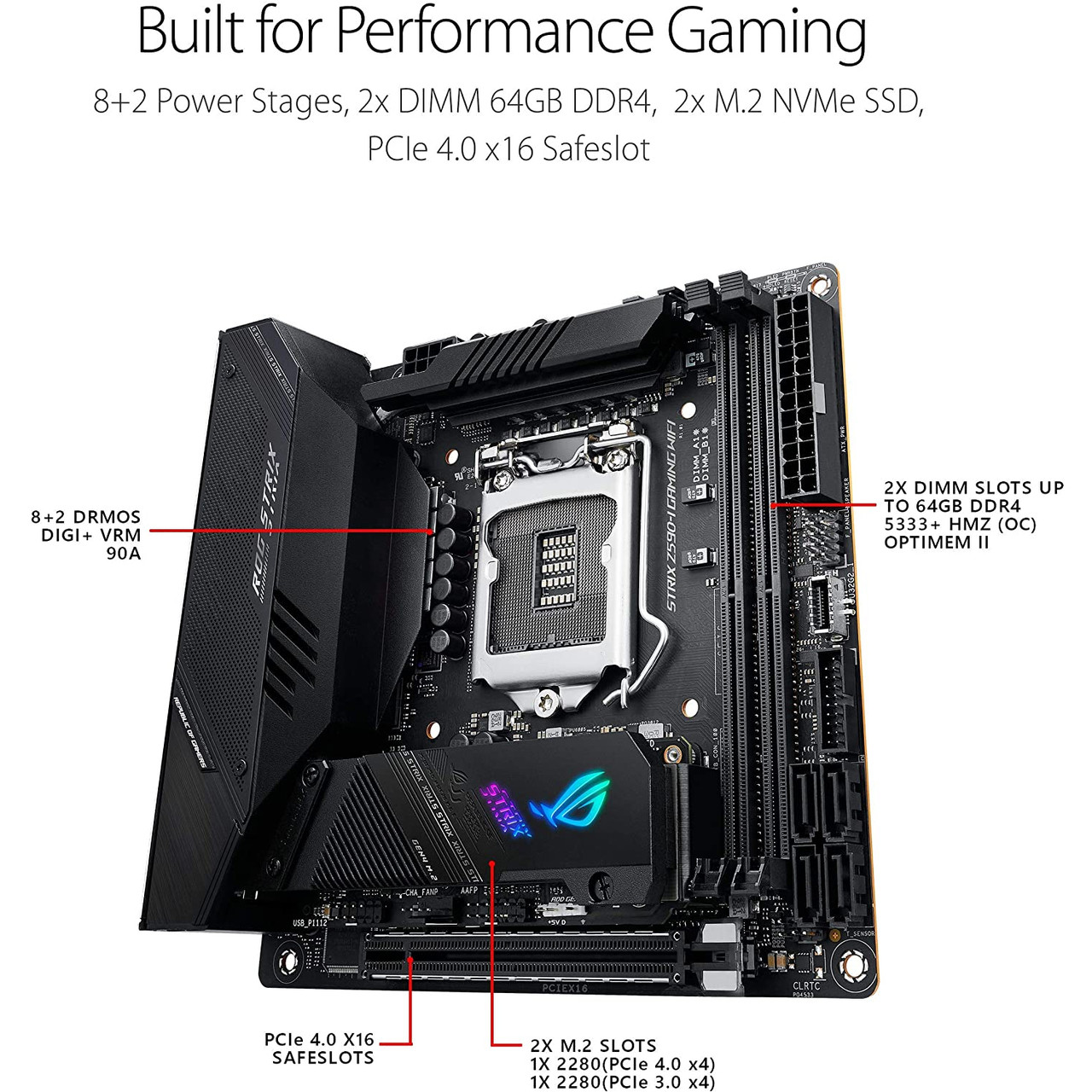 ASUS ROG STRIX Z590-I GAMING WIFI LGA 1200 Mini-ITX Gaming Motherboard PCIe 4.0,Thunderbolt 4, USB 3.2 Gen 2 , M.2 Slots