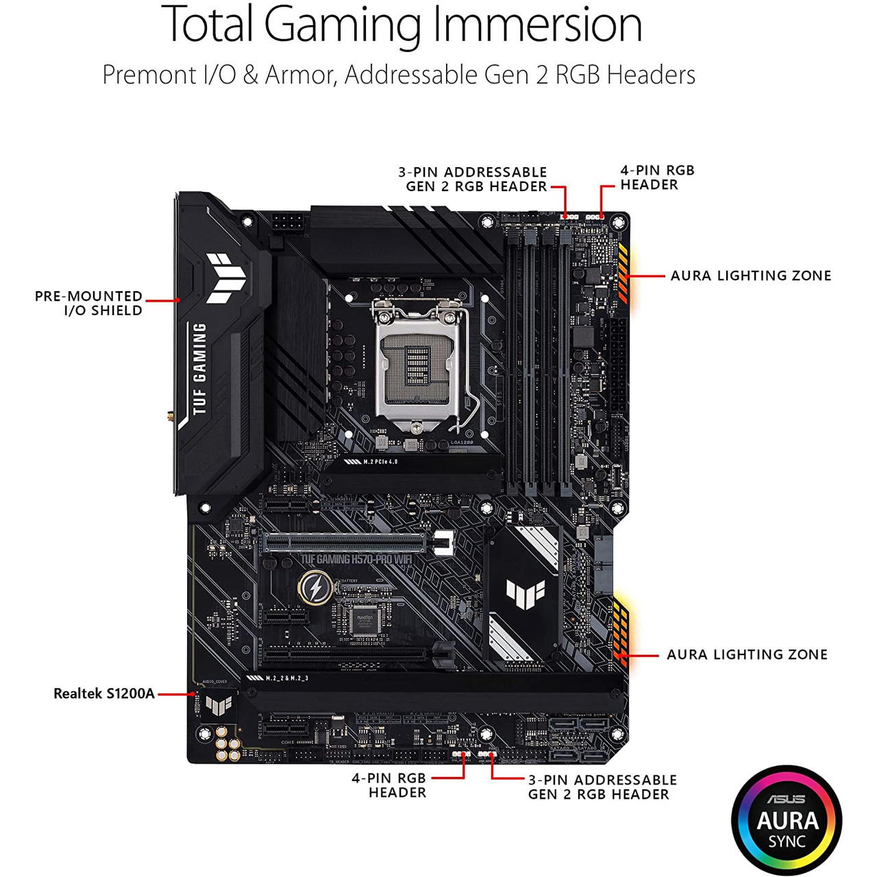 ASUS TUF GAMING H570-PRO WIFI LGA1200 ATX Gaming Motherboard PCIe 4.0, WiFi 6, 3xM.2 Slots,Front Thunderbolt 4 Support