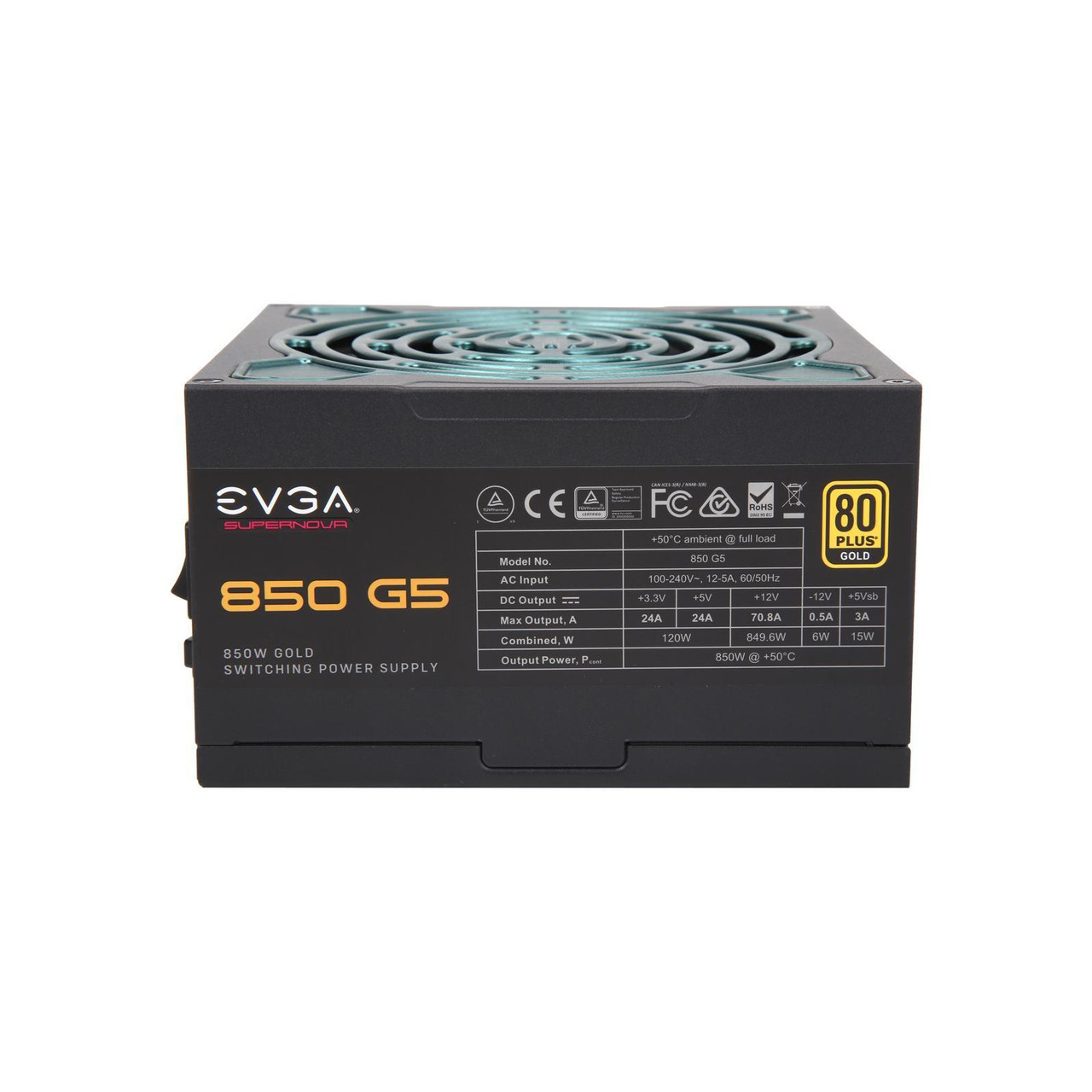 EVGA 220-G5-0850-X1 SuperNOVA 850 G5, 80 Plus Gold 850W, Fully Modular, Eco Mode with FDB Fan, 10 Year Warranty, Includes Power ON Self Tester, Compact 150mm Size, Power Supply