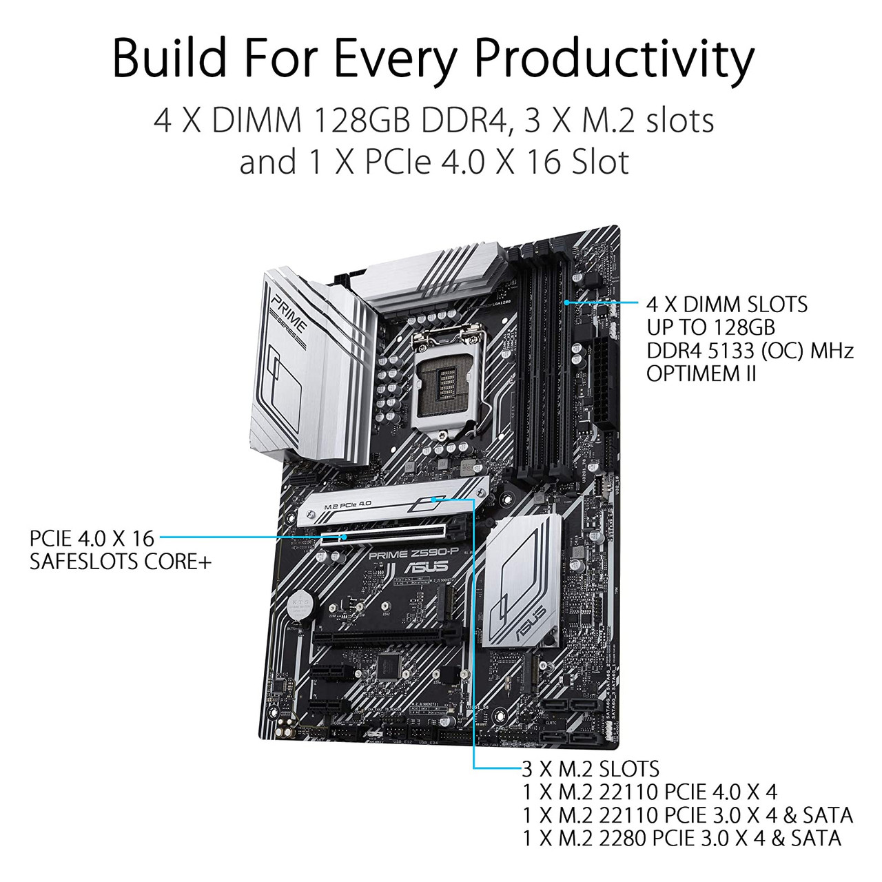 ASUS PRIME Z590-P LGA 1200 ATX Motherboard PCIe 4.0, 3X M.2, 2.5Gb LAN, Front Panel USB 3.2 Gen 2 , Thunderbolt 4