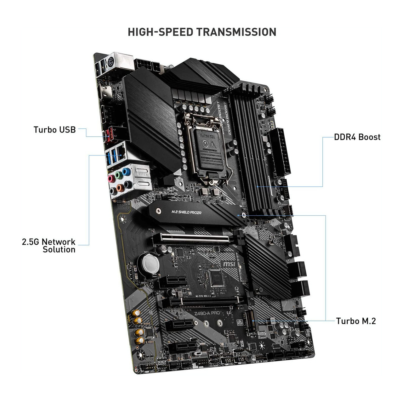 MSI Z490-A PRO ProSeries ATX Motherboard LGA 1200 Socket, DDR4, Dual M.2 Slots, USB 3.2 Gen 2, 2.5G LAN, DP/HDMI