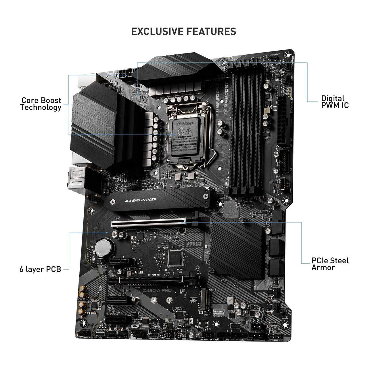 MSI Z490-A PRO ProSeries ATX Motherboard LGA 1200 Socket, DDR4, Dual M.2 Slots, USB 3.2 Gen 2, 2.5G LAN, DP/HDMI