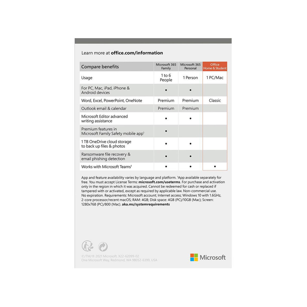 Microsoft Office Home & Student 2021 ,One Time Purchase, 1 Device ,Windows 10 PC/Mac Keycard 79G-05396