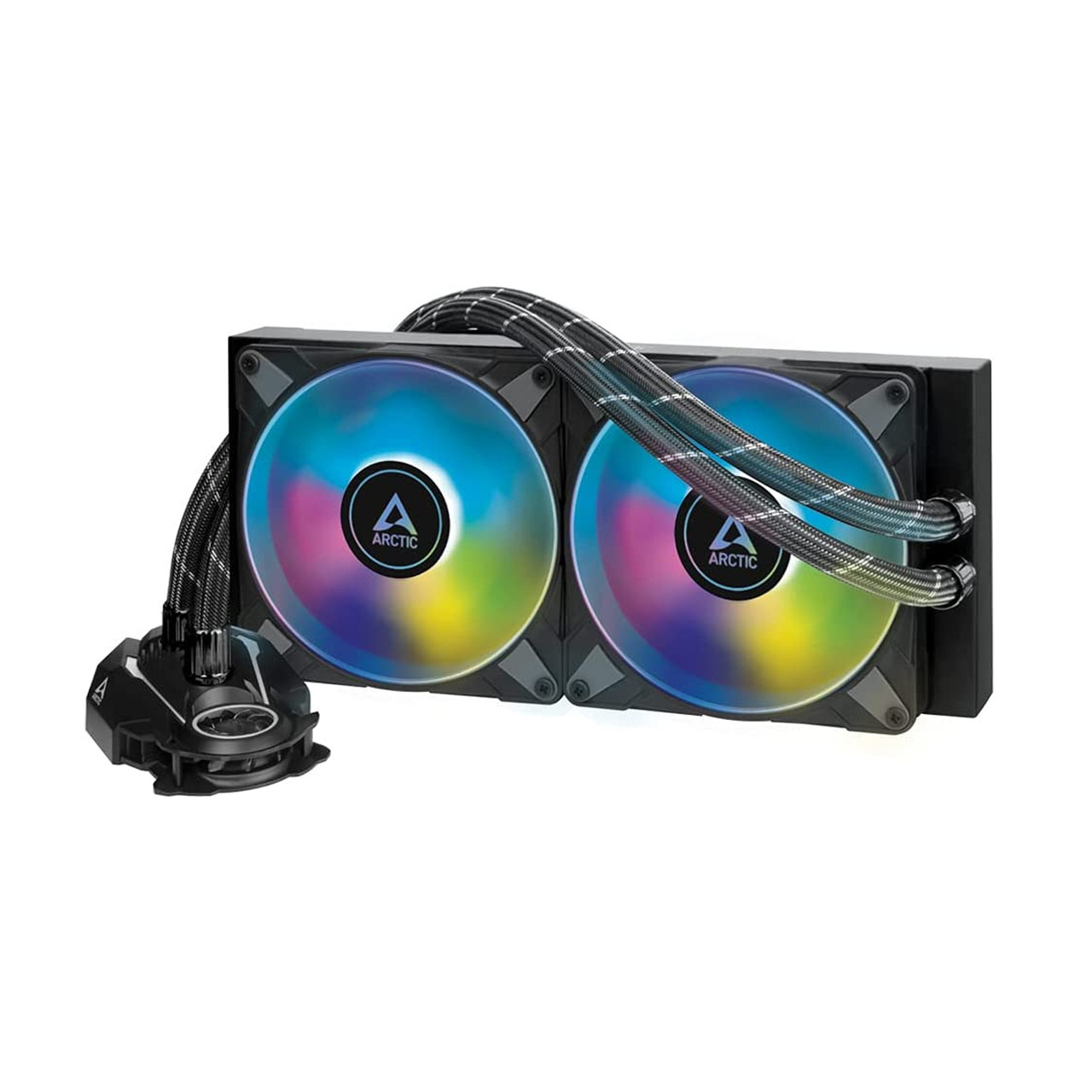 ARCTIC Liquid Freezer II 280 all-in-one CPU liquid cooler with dual 140mm fans, integrated cable management, and a compact pump design for efficient thermal performance.