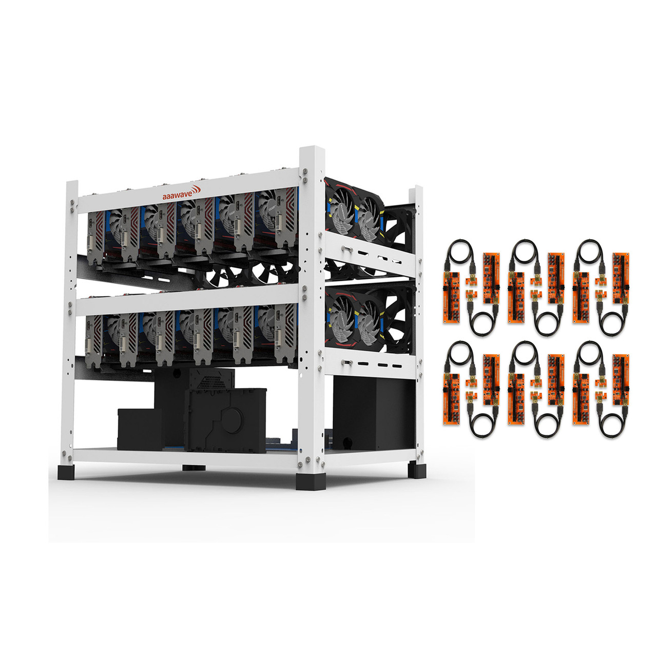 AAAwave 12GPU Mining Rig Frame with PCIe Riser V011 Pro