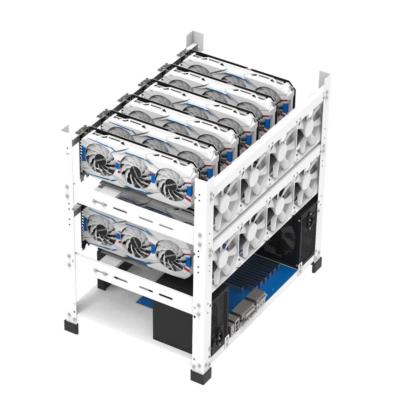 AAAwave 12GPU Open Frame Mining Rig Frame Chassis (White) with 8 packs of  P12 PWM 120 mm Fans (White)