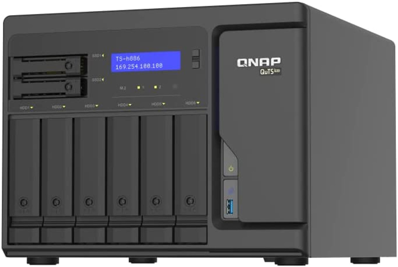QNAP TS-H886 8-Bay NAS, QuTS hero Xeon D-1622 2.6GHz, 16GB ECC RAM,4 x 2.5GbE,M.2 NVMe Gen3 x4 port x2 TS-H886-D1622-16G-US