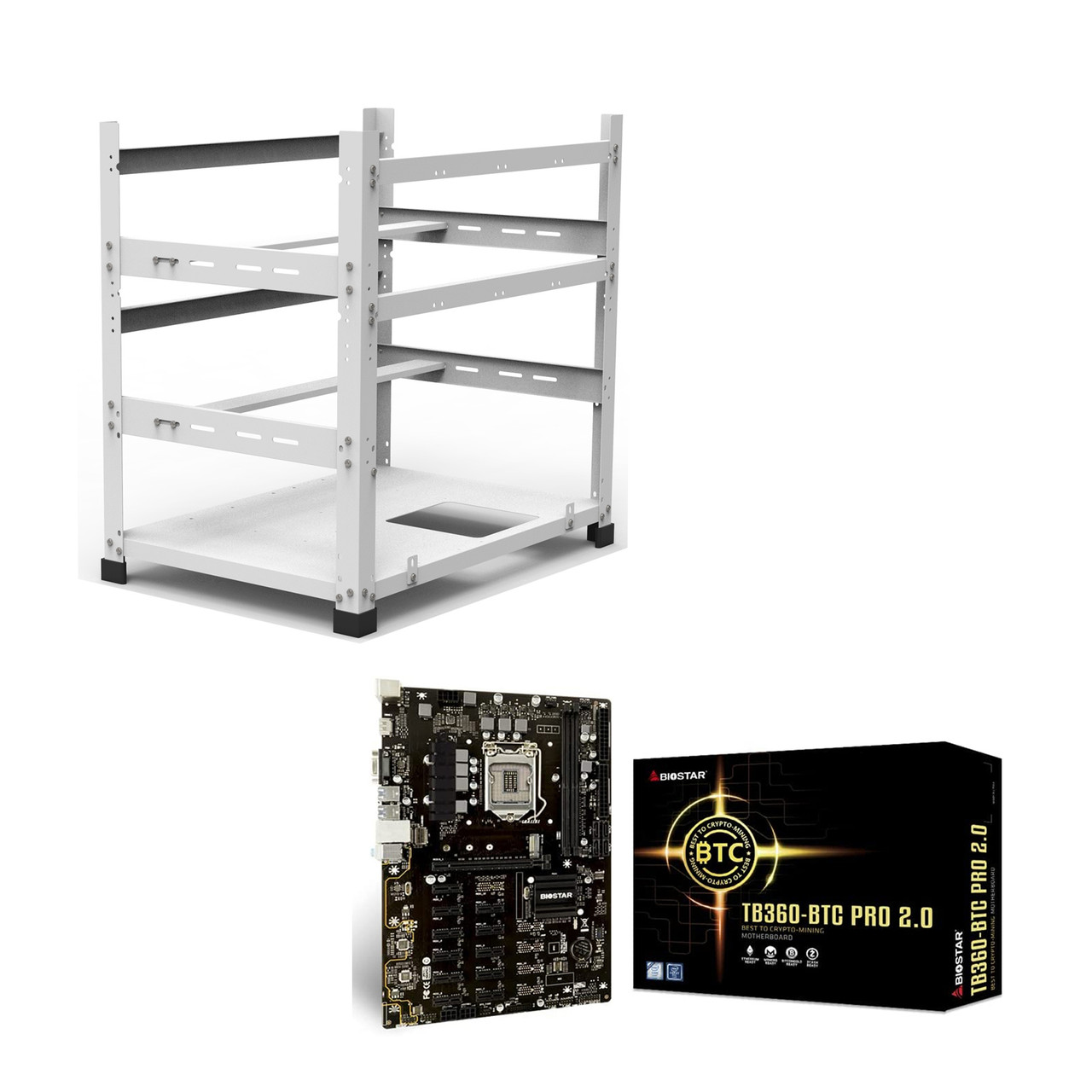 Special Bundle - AAAwave 12GPU Mining Rig Frame (White) & Biostar TB360-BTC PRO 2.0 Ver. 6.x Motherboard Best to Crypto-Mining