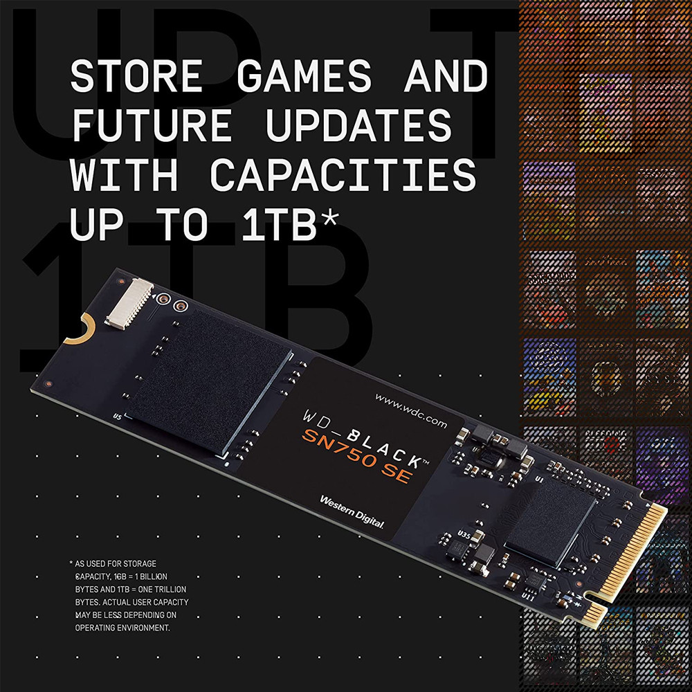 WD WDS100T1B0E BLACK 1TB SN750 SE NVMe Internal Gaming SSD Gen4 PCIe, M.2 2280, Up to 3,600 MB/s Solid State Drive