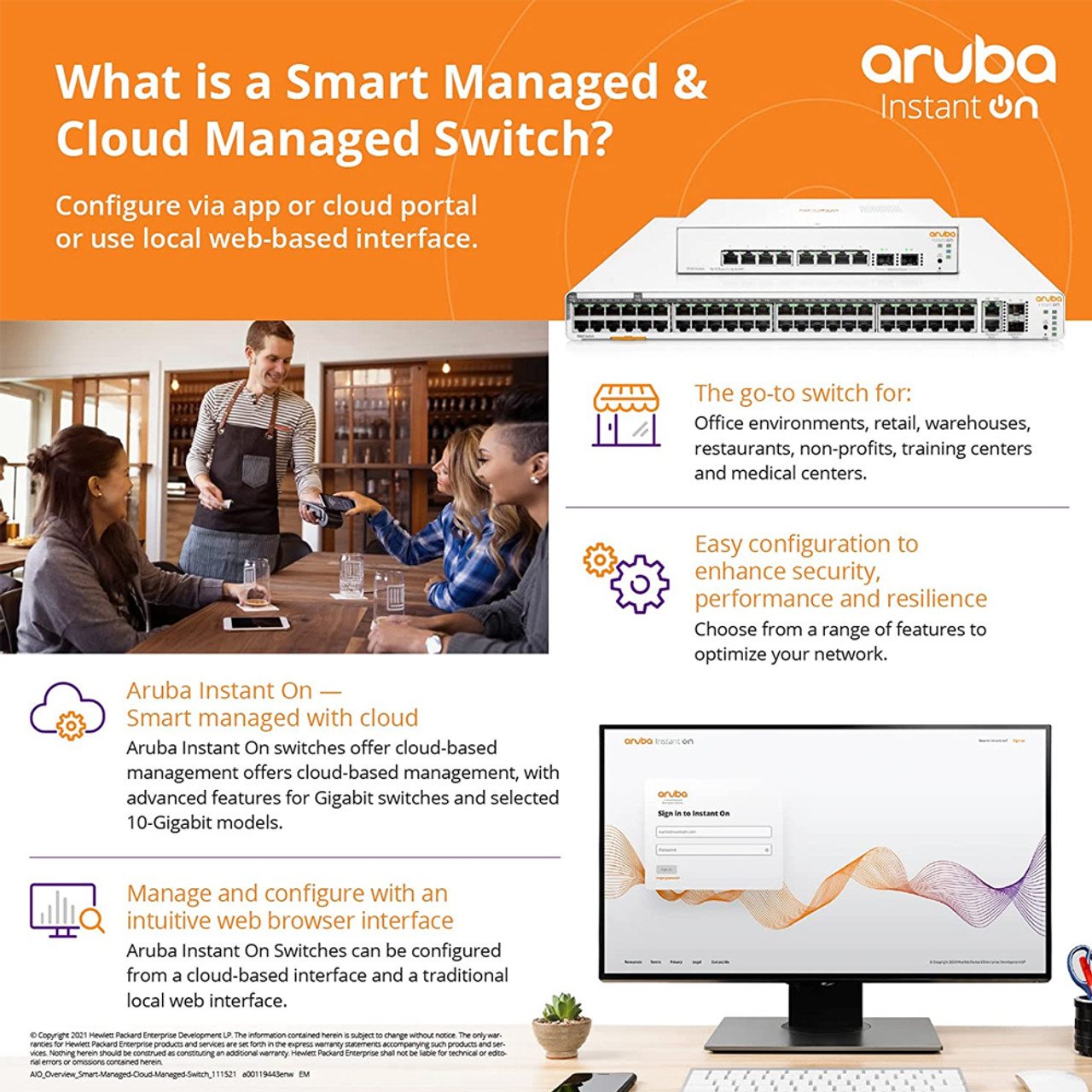 Aruba JL814A#ABA Instant On 1830 48-Port Gb Smart Switch - 48x 1G | 4X SFP | US Cord