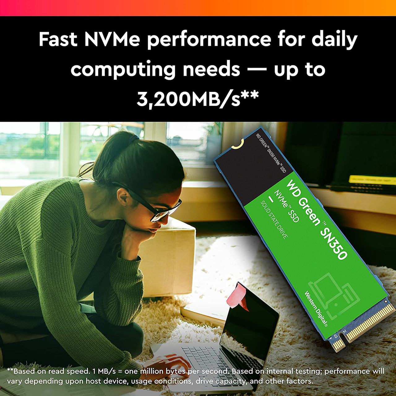WD 2TB WD Green SN350 NVMe Internal SSD Solid State Drive - Gen3 PCIe, QLC, M.2 2280, Up to 3,200 MB/s WDS200T3G0C