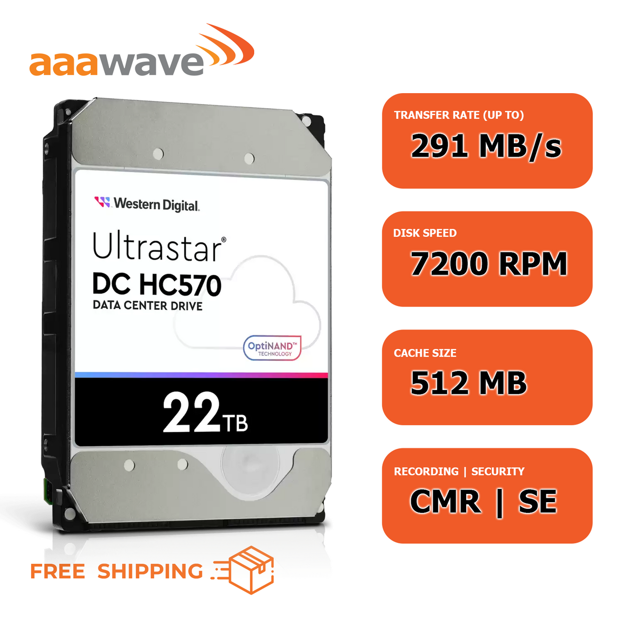 WD 22TB Ultrastar DC HC570 0F48155 512MB Cache 7200RPM SATA 6.0Gb/s 512E SE 3.5" Internal Hard Drive WUH722222ALE6L4