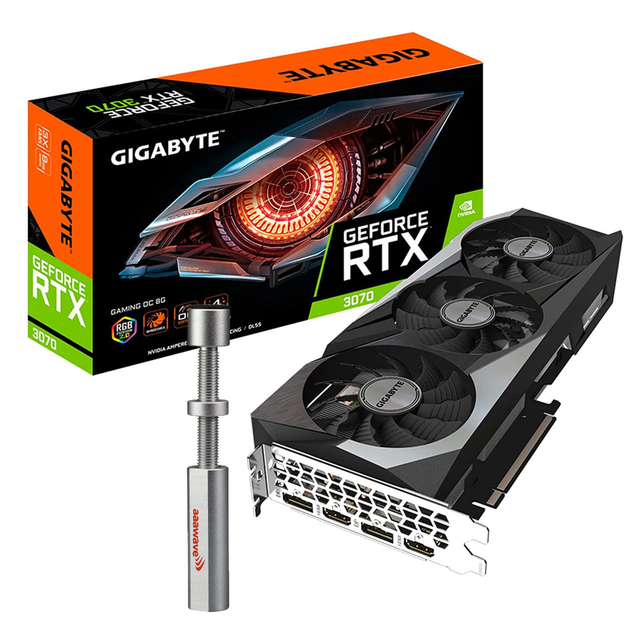 Gigabyte GV-N3070GAMING OC-8GD REV2.0 GeForce RTX 3070 Gaming OC LHR 8GB 256-bit, Up to 1815 MHz GDDR6 Video Card with Graphics Card Support Bracket (Silver)