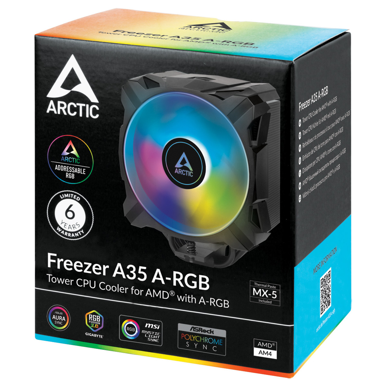 Arctic ACFRE00115A Freezer A35 A-RGB - CPU Cooler with a A-RGB AMD Pressure Optimized 120 mm 200-1700 RPM (Black)