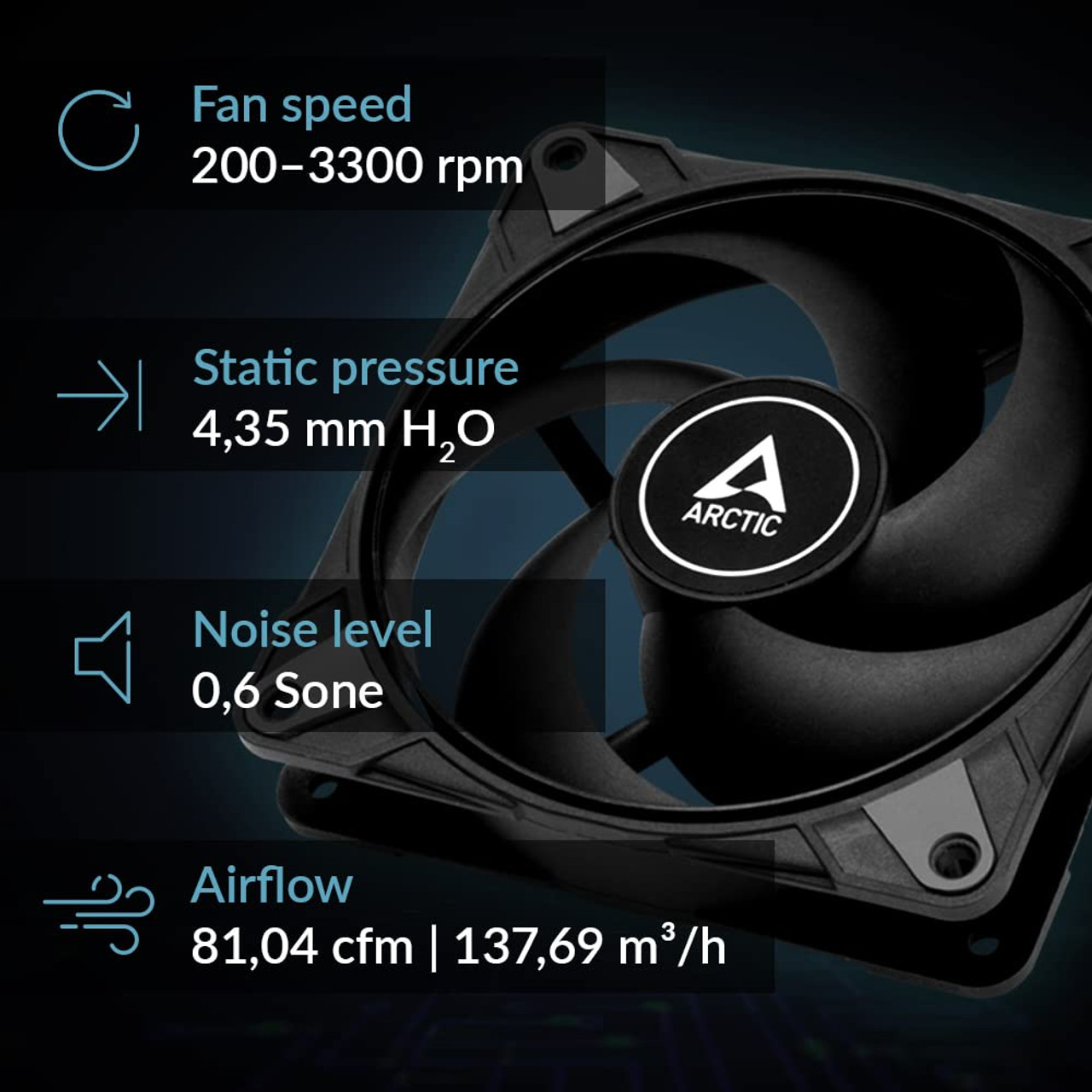 Arctic ACFAN00280A P12 Max - High-Performance 120 mm Case Fan, PWM Controlled 200-3300 RPM, Dual Ball Bearings