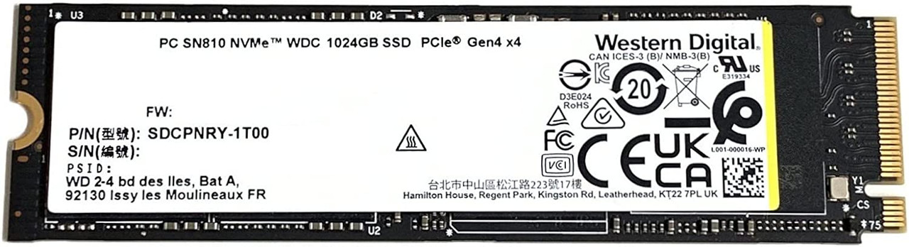 WD SDCPNRY-1T00 1TB PC SN810 PCIe 4.0 NVMe M.2 2280 Solid State Drive