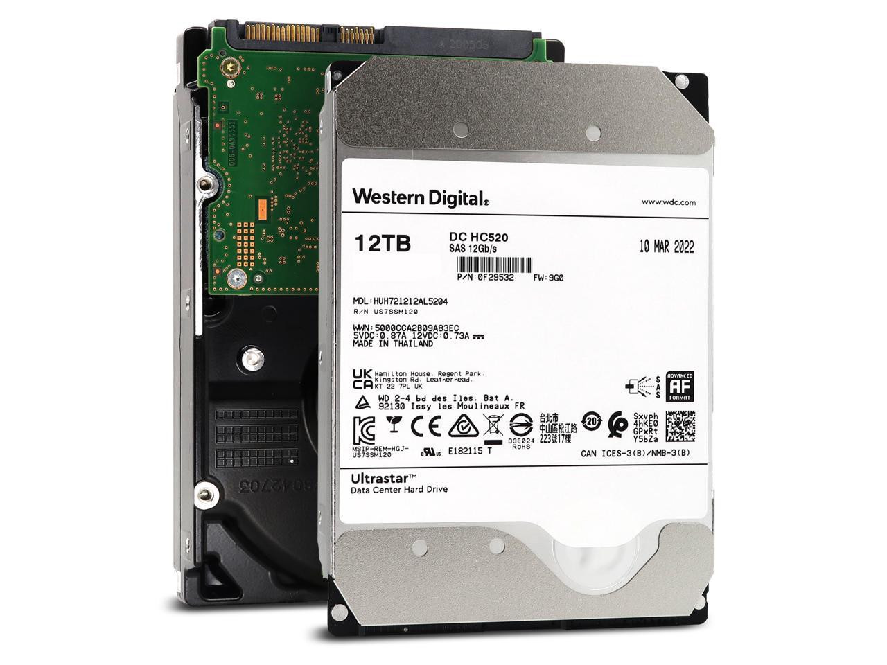 WD HUH721212AL5204 12TB UltraStar DC HC520 0F29532 7200rpm SAS 12Gb/s 512e 256MB 3.5" SE Internal Hard Drive