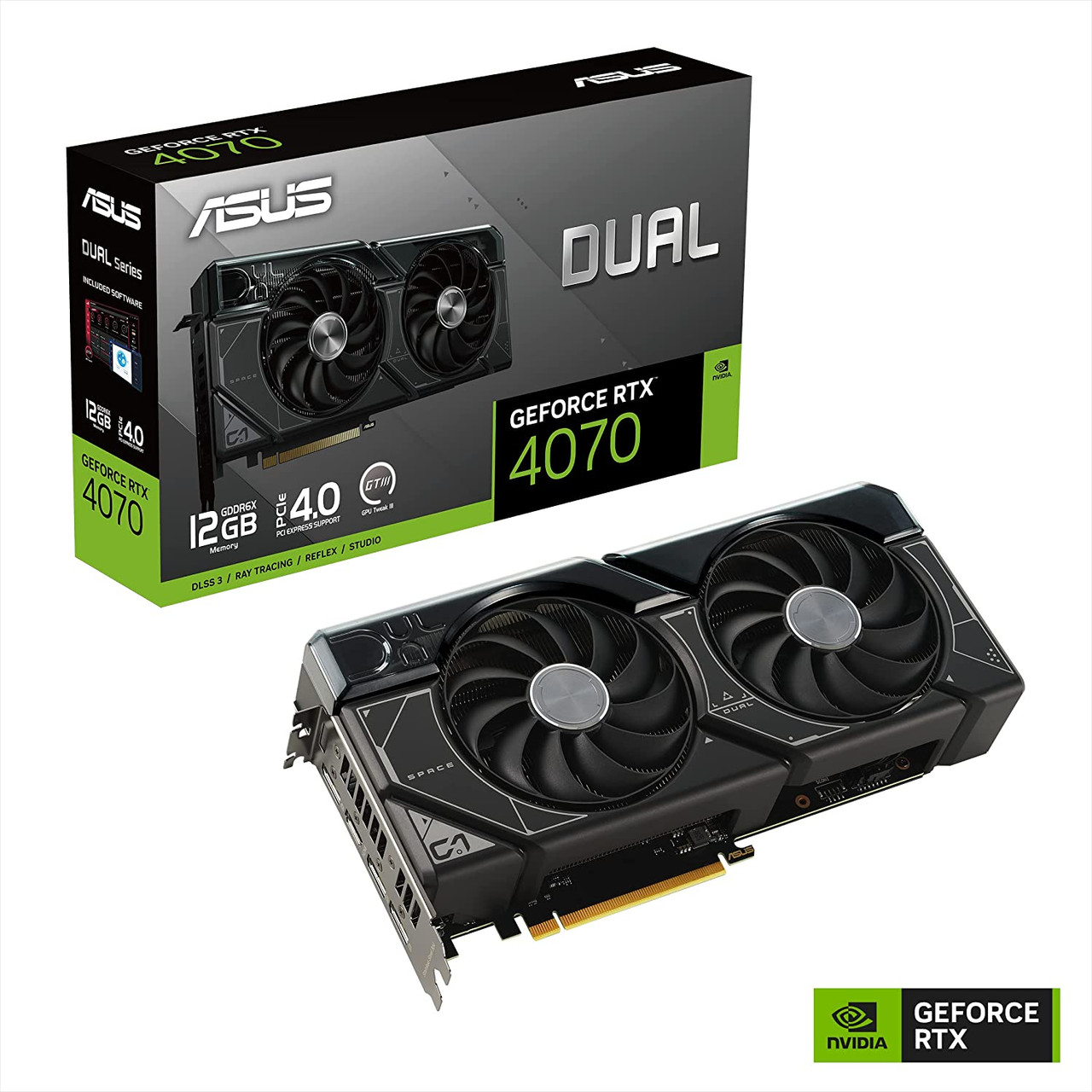 ASUS DUAL-RTX4070-12G Dual GeForce RTX 4070 12GB GDDR6X, IP5X, Auto-Extreme Technology, HDMI 2.1a, DP 1.4a, GPU Gaming Graphic Card
