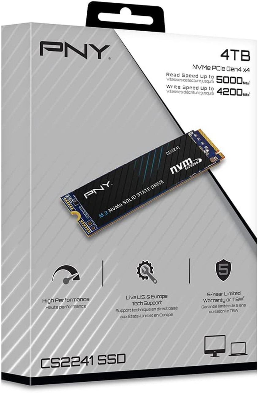 PNY CS2241 4TB M.2 NVMe Gen4 x4 up to 5,000 MB/s Internal Solid State Drive (SSD) M280CS2241-4TB-RB