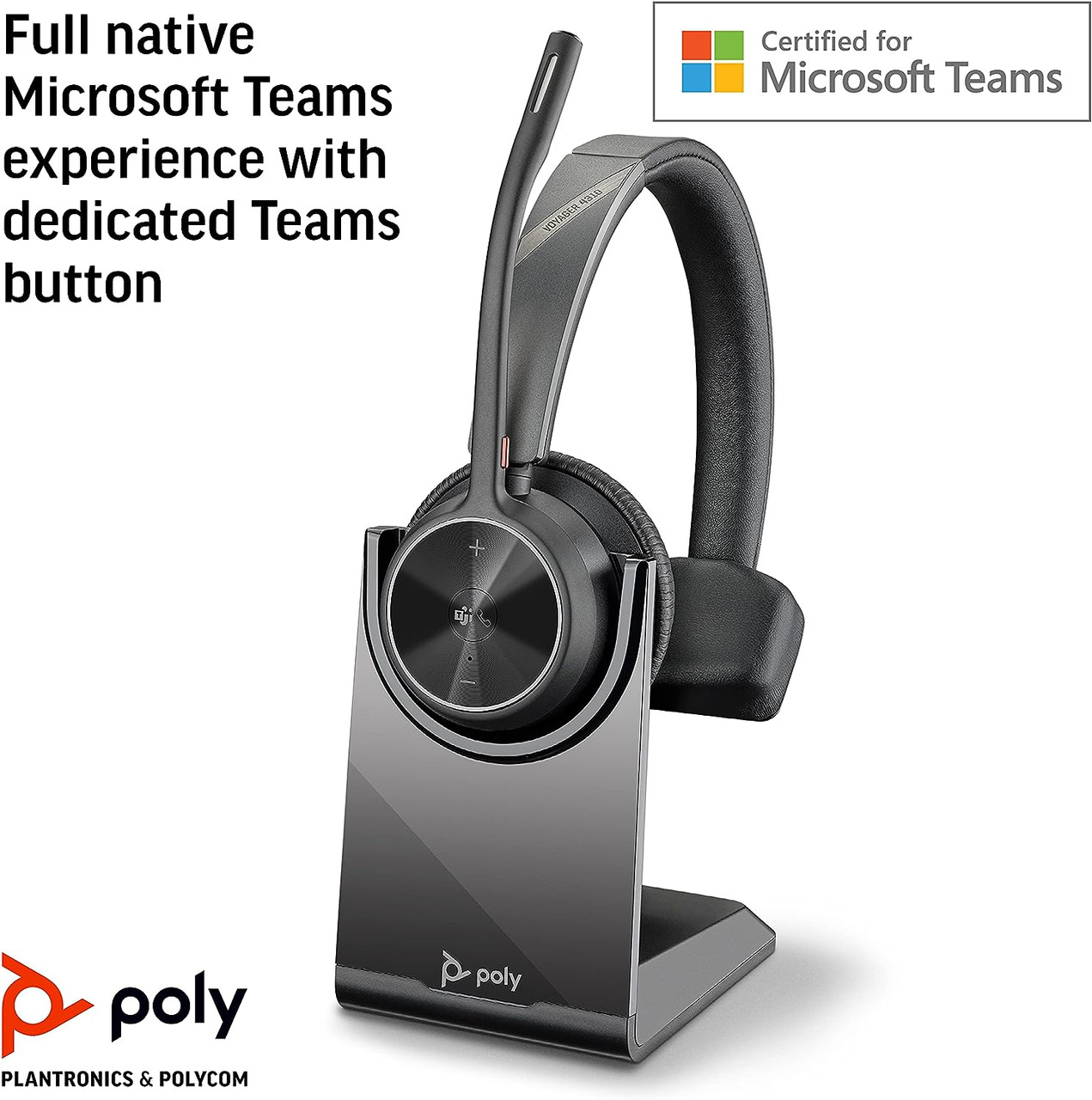 Poly 218471-02 Voyager 4310 UC Wireless Single-Ear Headset +Charge Stand,USB-A Bluetooth Adapter,Works w/Teams,Zoom&More