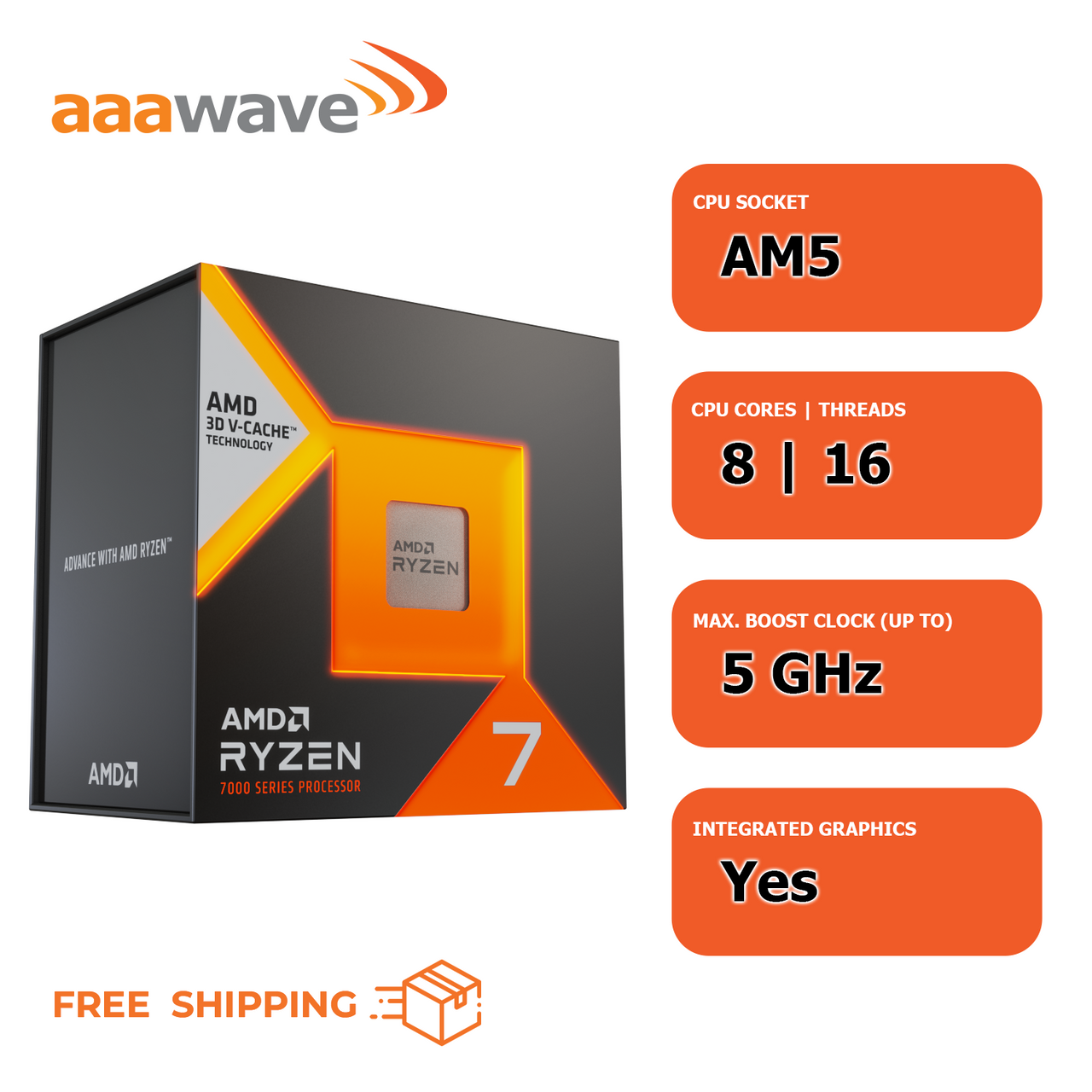 AMD Ryzen 7 7800X3D Processor (Zen 4) 8-Core 4.2GHz AM5 120W Desktop CPU 100-100000910WOF