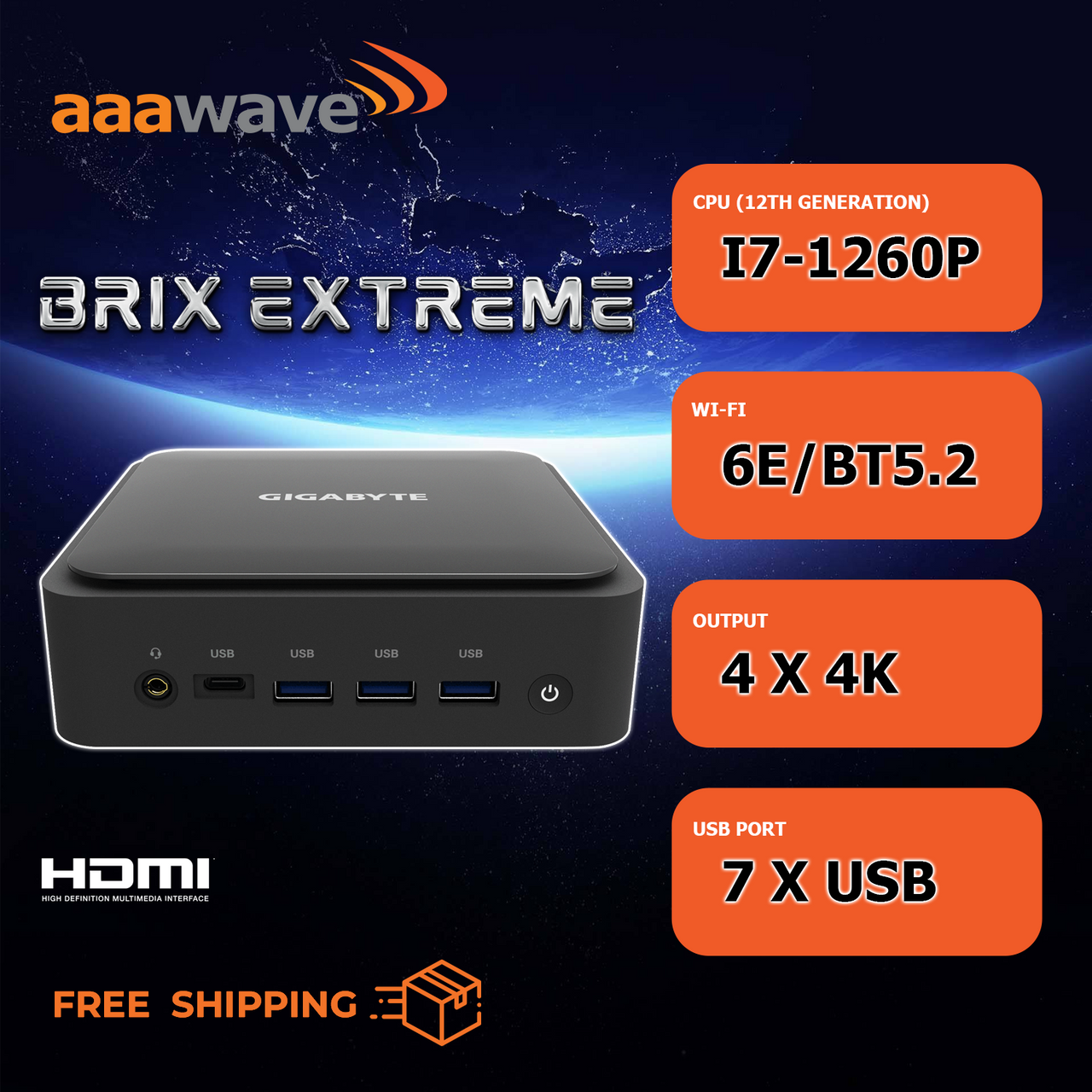 GIGABYTE BRIX Intel i7-1260P, Wifi 6E ,1x m.2 slot , Barebone  No RAM,No Storage, No OS GB-BEi7-1260-BWUS