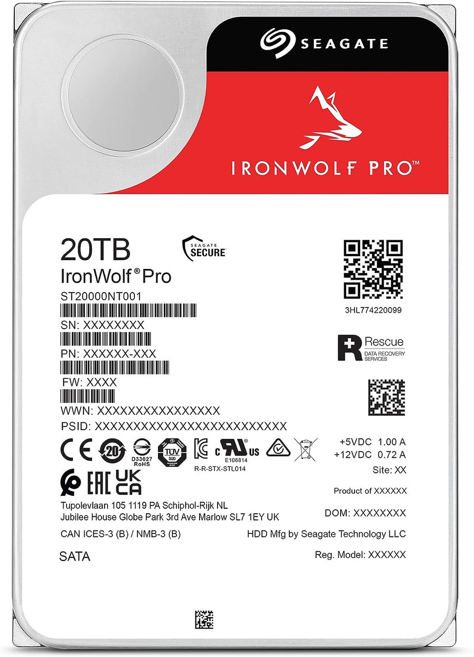 Seagate IronWolf Pro 20TB Enterprise NAS Internal Hard Drive 3.5" SATA 6Gb/s 7200RPM 256MB Cache HDD ST20000NT001 (Pack of 2)