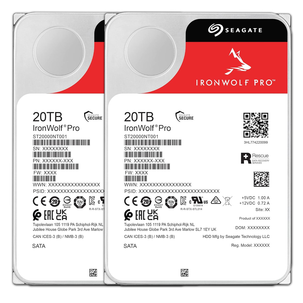 Seagate IronWolf Pro 20TB Enterprise NAS Internal Hard Drive 3.5" SATA 6Gb/s 7200RPM 256MB Cache HDD ST20000NT001 (Pack of 2)