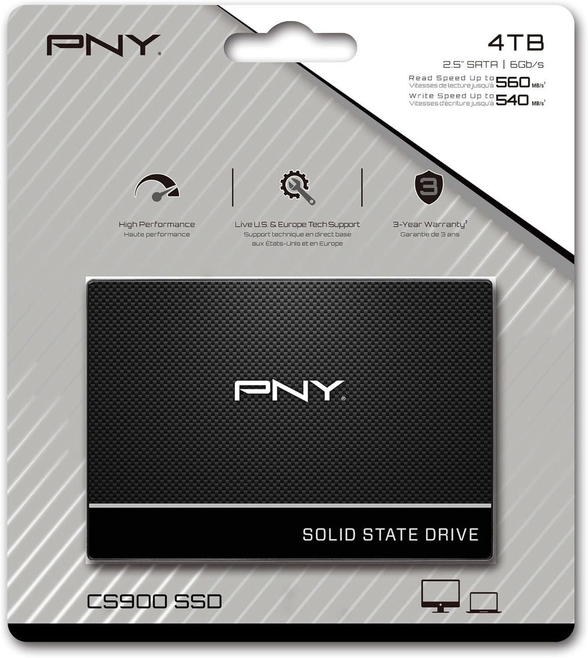 PNY CS900 2.5'' SATA III 4TB, up to 540MB/s Internal Solid State