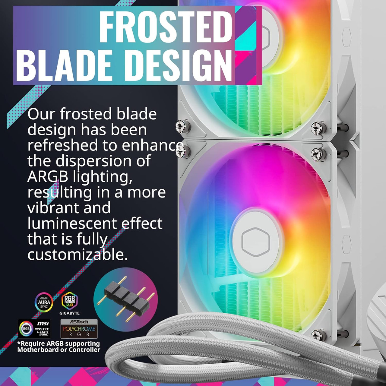 Cooler Master MasterLiquid 240L Core ARGB 120mm 4-Pin PWM 1750RPM AIO Liquid Cooler - White (MLW-D24M-A18PZ-RW)