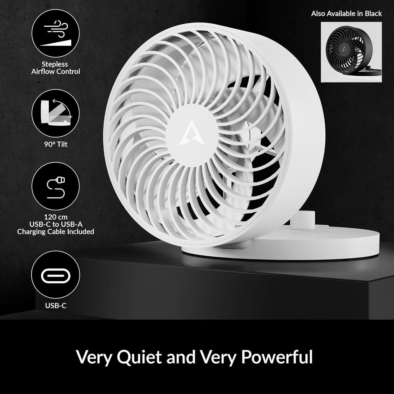 ARCTIC Summair Plus Foldable table fan with integrated rechargeable battery USB-C connection 600-3300 rpm - White (AEBRZ00026A)
