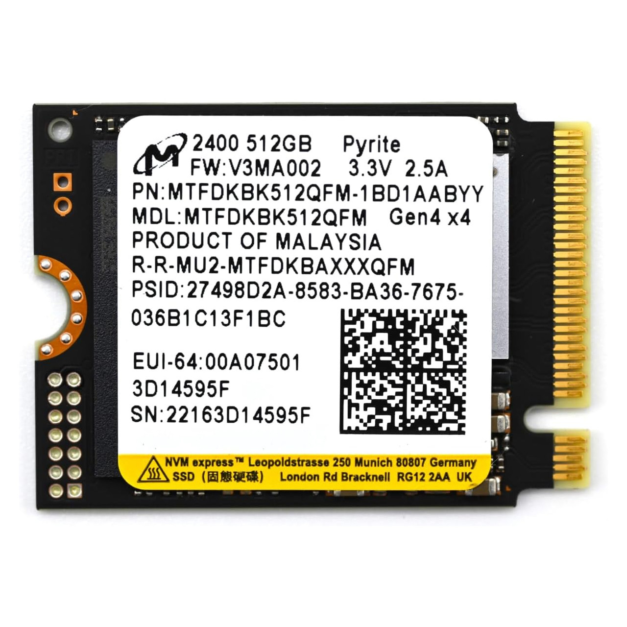 Micron 2400 512GB M.2 2230 PCIe 4.0 NVMe Client SSD (MTFDKBK512QFM-1BD1AABYYR)