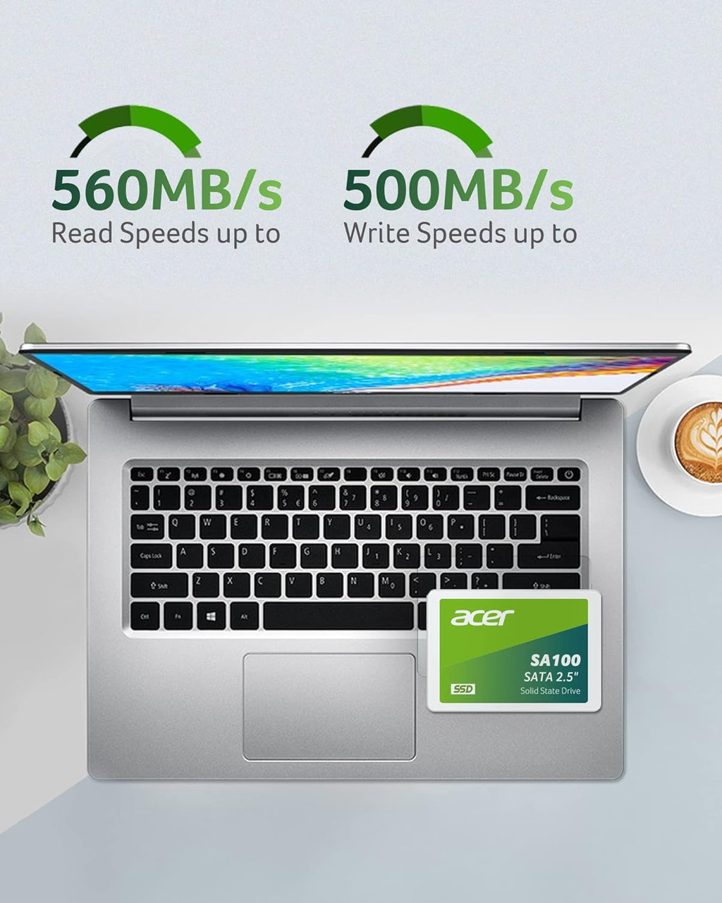 Acer SA100 480GB SATA III 2.5 Inch Internal SSD - 6 Gb/s, 3D NAND Solid State Hard Drive Up to 560 MB/s (BL.9BWWA.103)