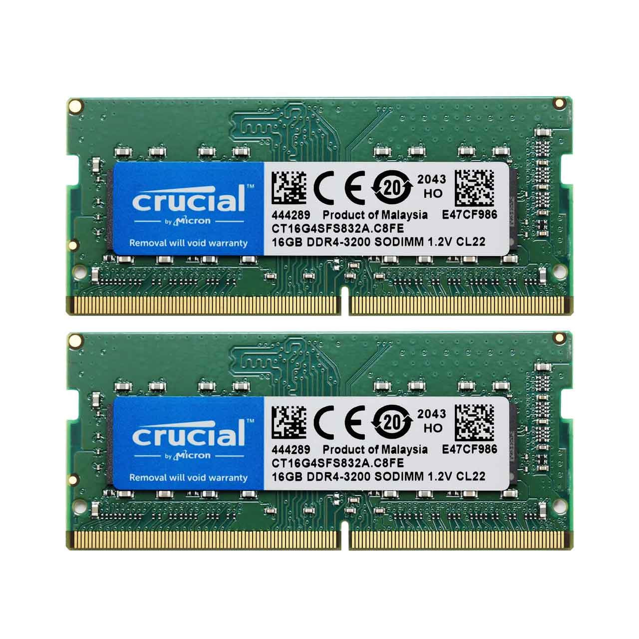 Crucial RAM 32GB (16x2GB) DDR4 3200 MHz SODIMM Laptop Memory (Pack of 2) CT16G4SFS832A