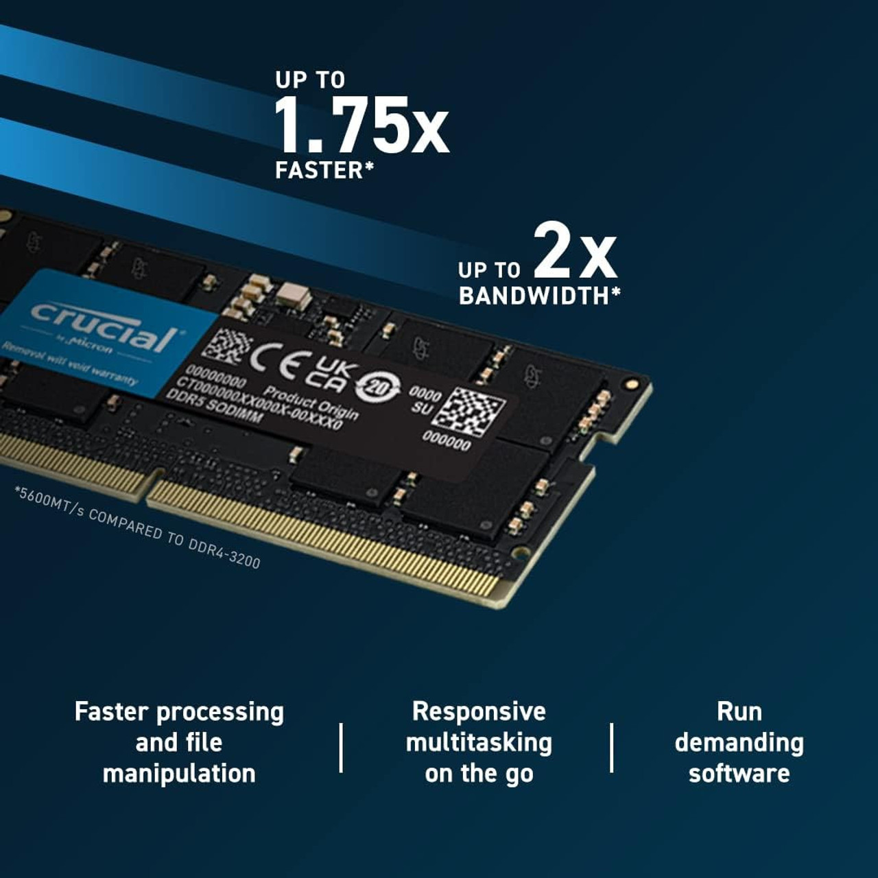 Crucial RAM 16GB DDR5 5600MT/s or 5200MT/s or 4800MT/s Laptop Memory (CT16G56C46S5)