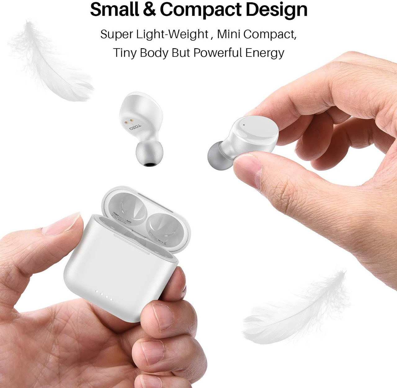 TOZO Small Compact Designed Waterproof, Bluetooth Earbuds with Built in Mic & Wireless Charging Case-White T6 WHITE