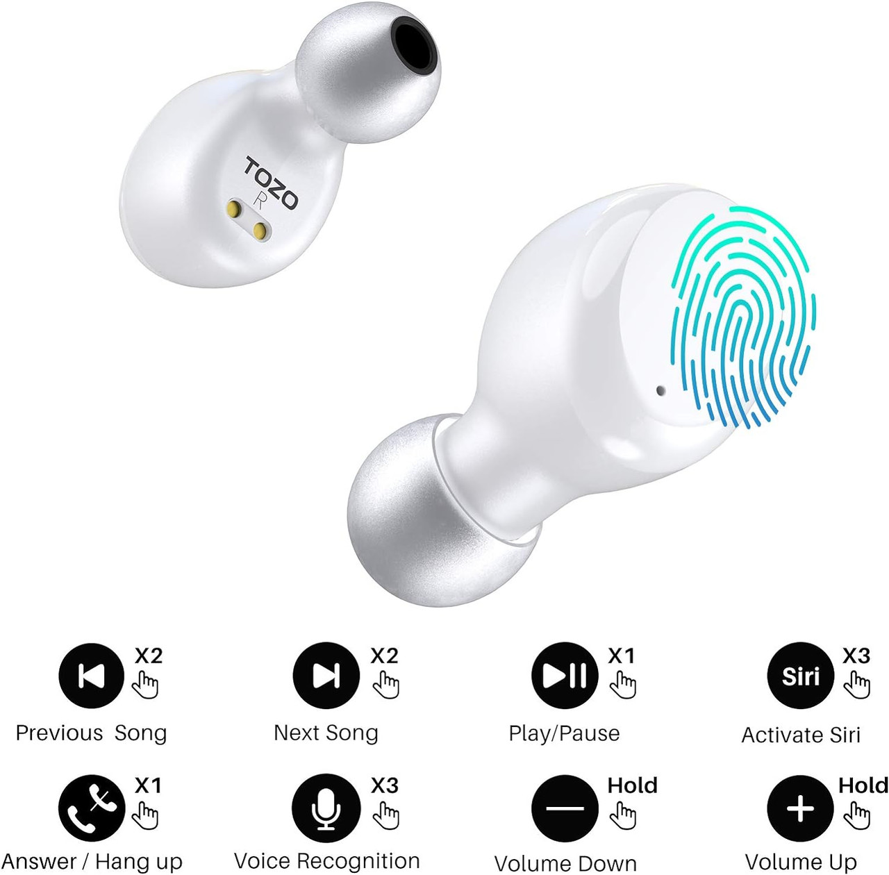 TOZO Small Compact Designed Waterproof, Bluetooth Earbuds with Built in Mic & Wireless Charging Case-White T6 WHITE