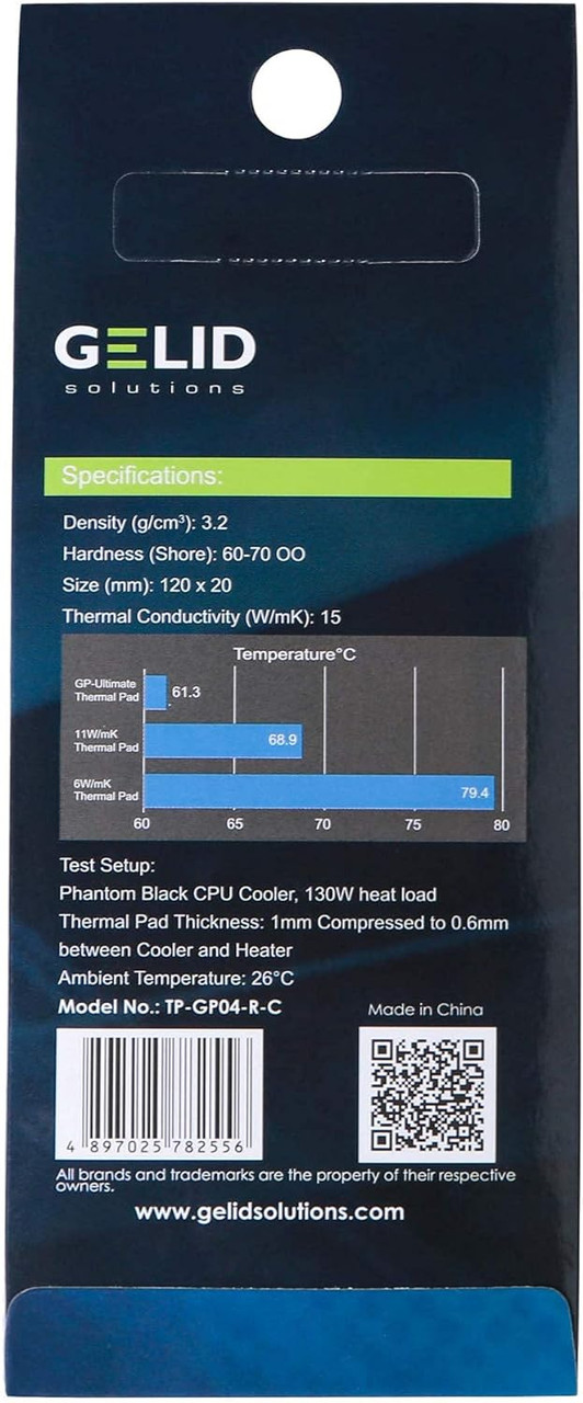 Gelid Solutions GP-Ultimate 15W-Thermal Pad 120 x 20 x 1.5 mm. Excellent Heat Conduction, Single Pack TP-GP04-R-C