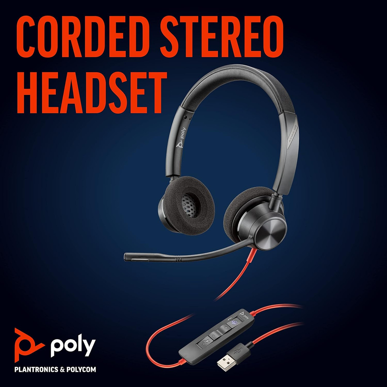 Poly Blackwire 3320 Wired Headset – Hi-fi Stereo - Connect to PC/Mac via USB-C or USB-A -Teams Certified Zoom 8X220AA