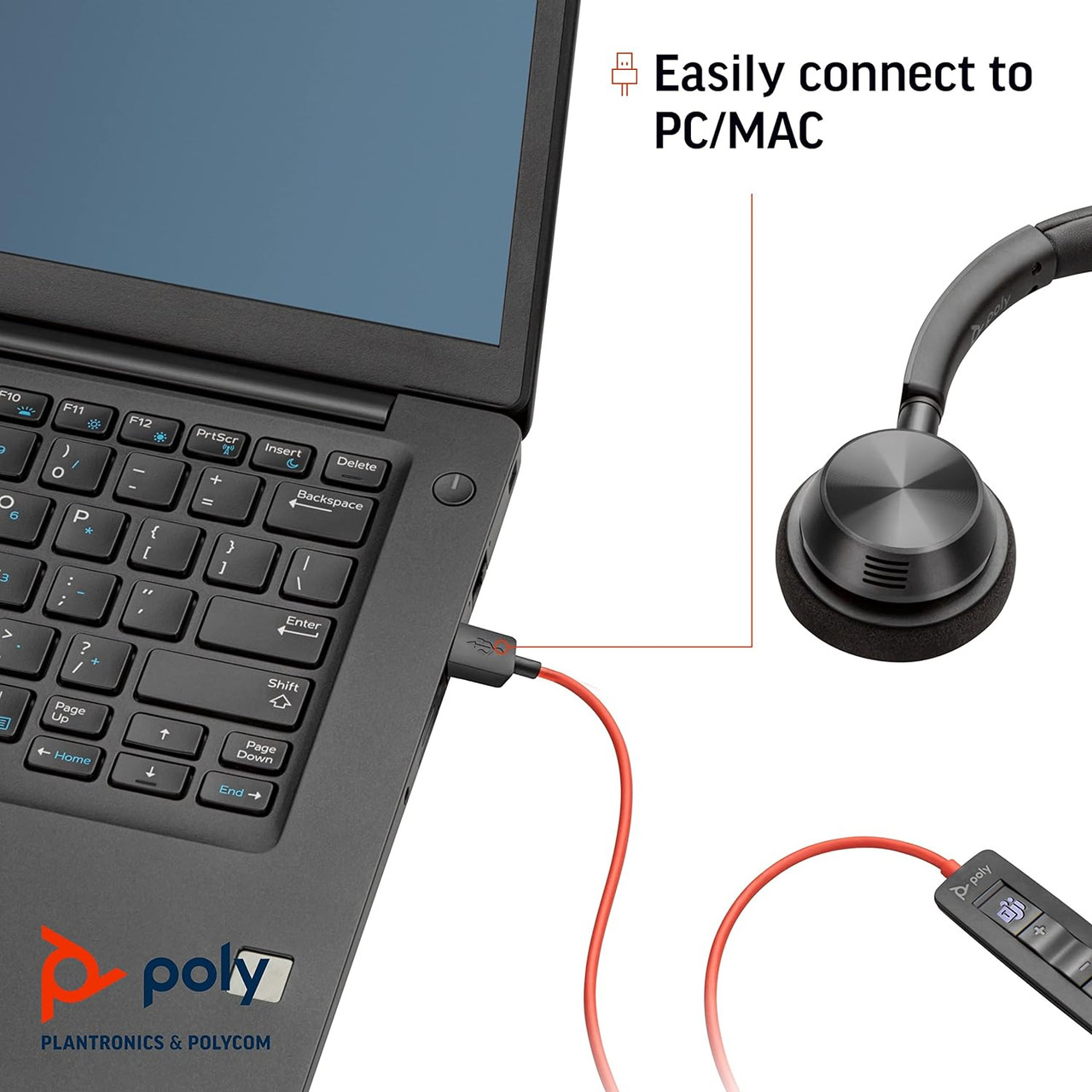 Poly Blackwire 3315 Wired, Single Ear (Mono) USB-A Headset with Boom Mic 3.5 mm connector Teams (Certified) 76J13AA