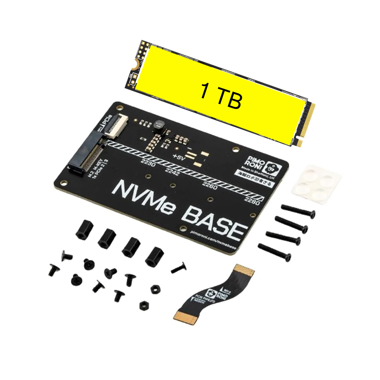 NVMe Base M.2 HAT PCIe Extension w/ 1 TB M.2 2280 Internal Solid State Drive SSD