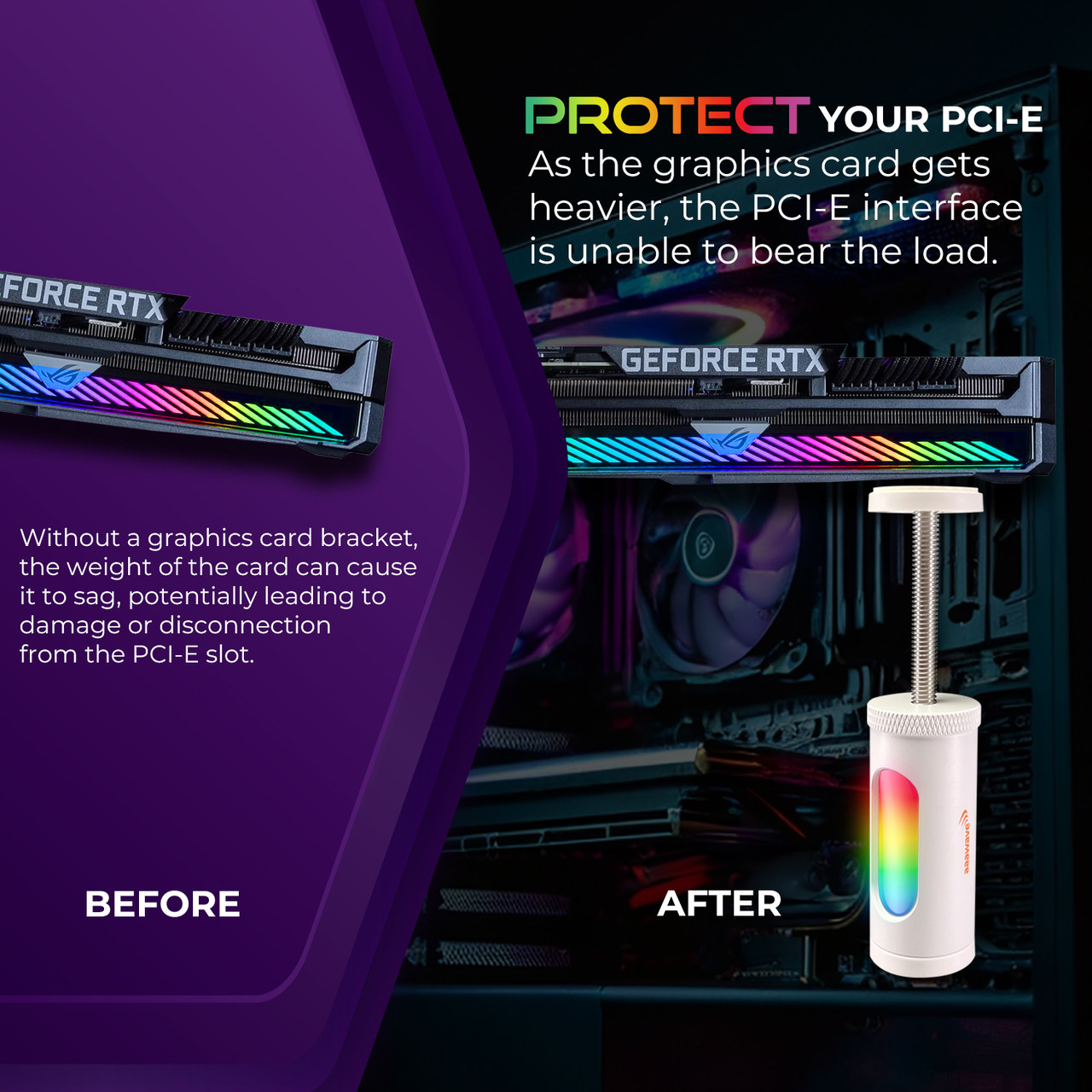 AAAwave AuraWave GPU Support Bracket Graphic Cards Sag Holder Brace, 5V 3 PIN ARGB Adjustable Height with Magnet Base (White)